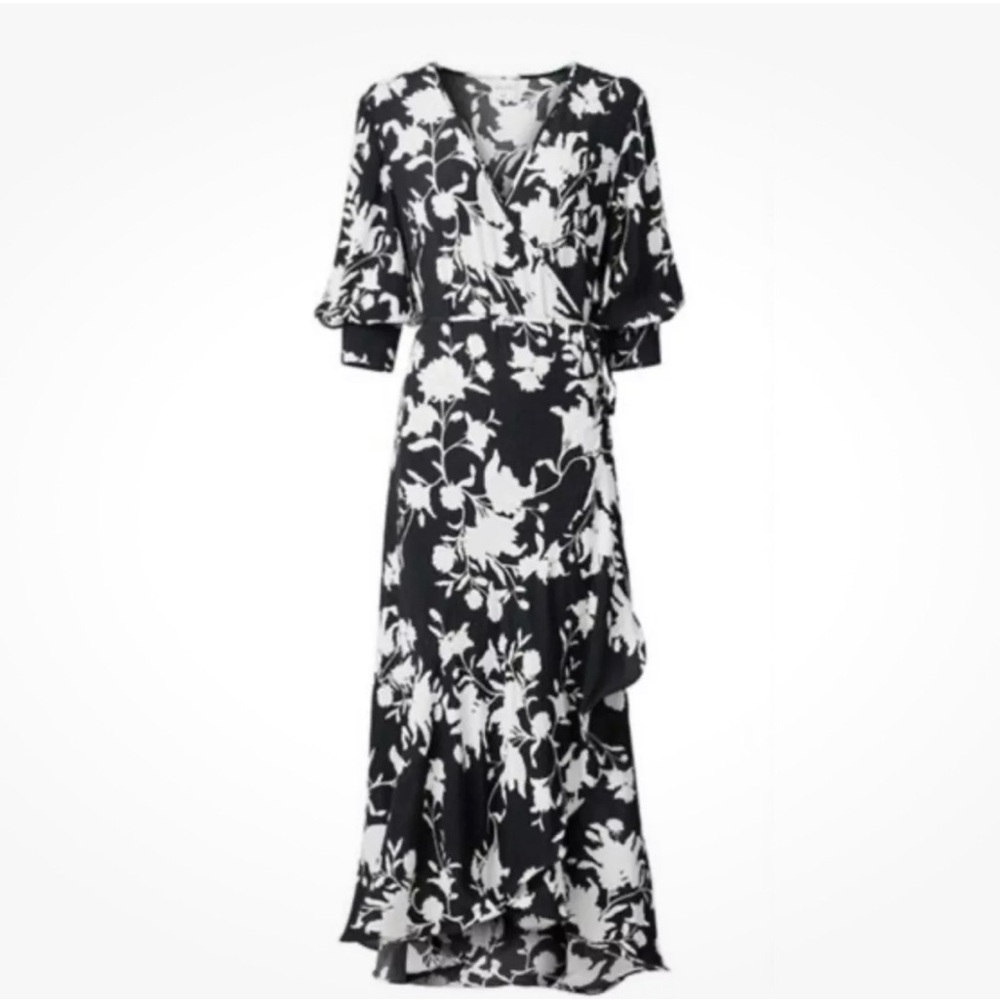 Johanna Ortiz Wrap Dress Black and White Floral Size Small